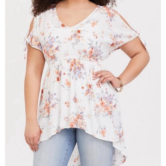 TORRID Babydoll Gauze Top plus size 1/XL Floral cottagecore High Low Tunic - Picture 6 of 6